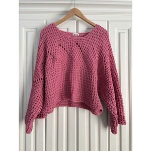 POL Pink Chunky Knit Oversized Cropped Long Sleeved‎ Sweater Small Style YST586